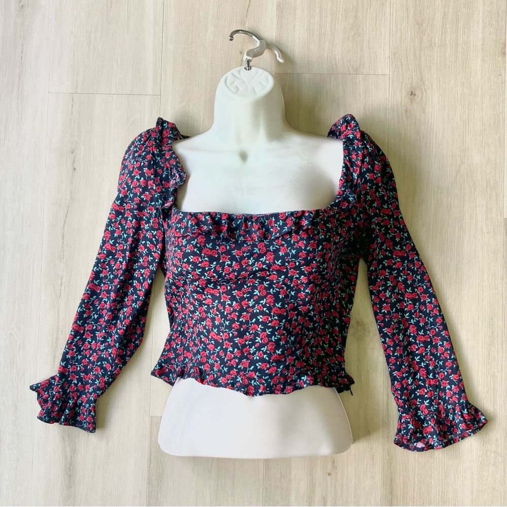 Reformation Floral Blouse - Black and Red